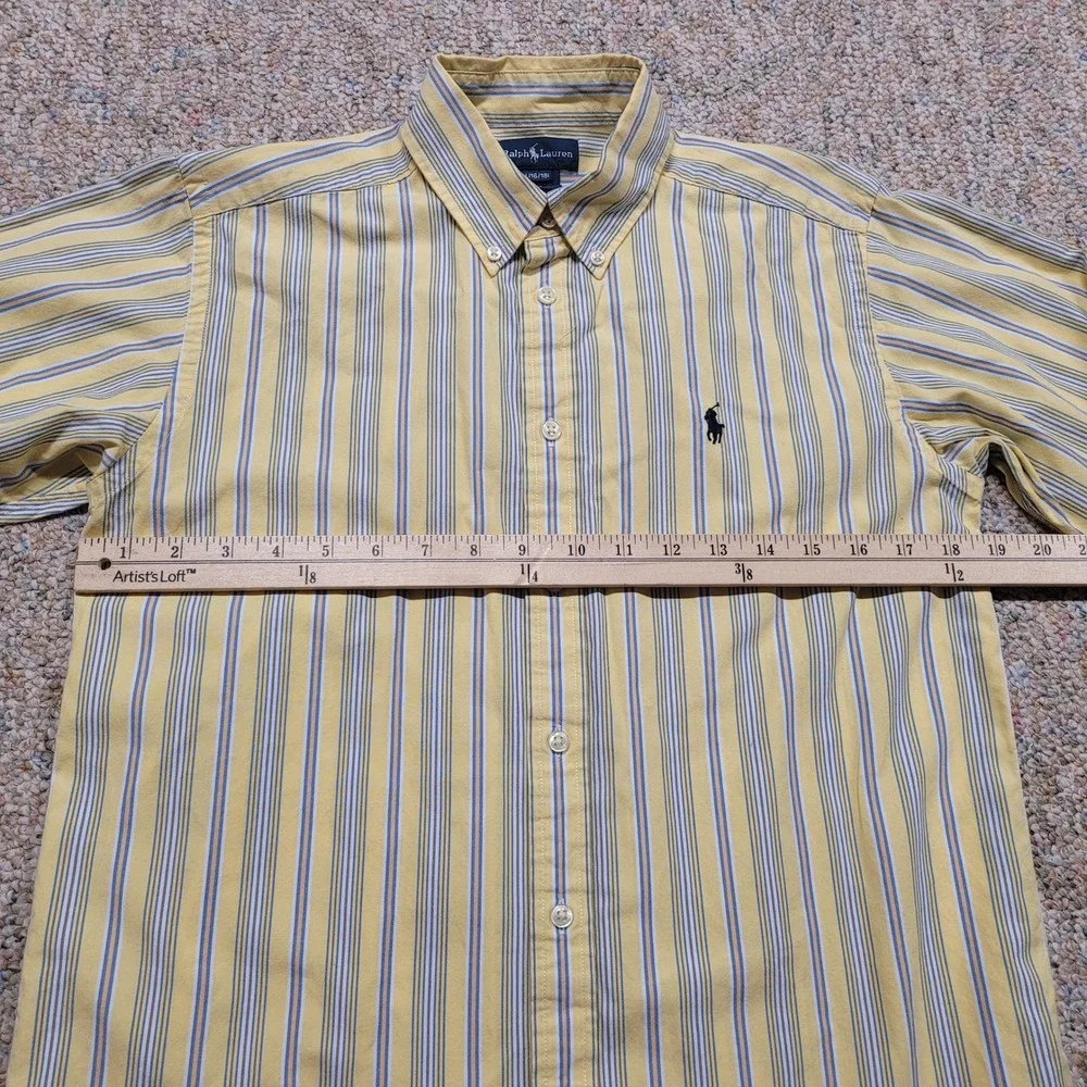 Ralph Lauren Shirt Boys L 16/18 Yellow Striped Button Down Long Sleeve Preppy